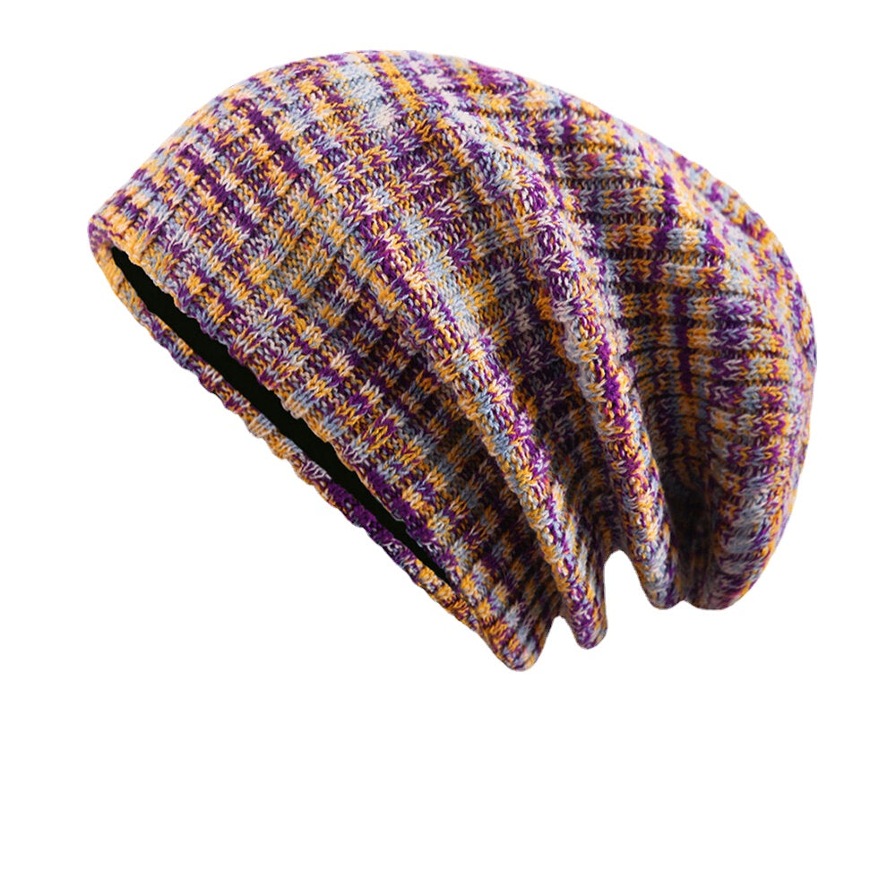 Unisex Rainbow Striped Woolen Beanie - Thick, Warm, Velvet-Lined Hat