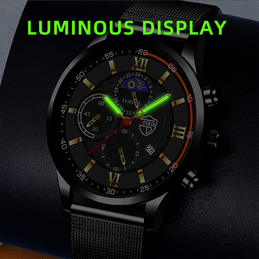 7 Colors Stainless Steel Strap Men's Business Casual Multifunctional Calendar Luminous Quartz Watch