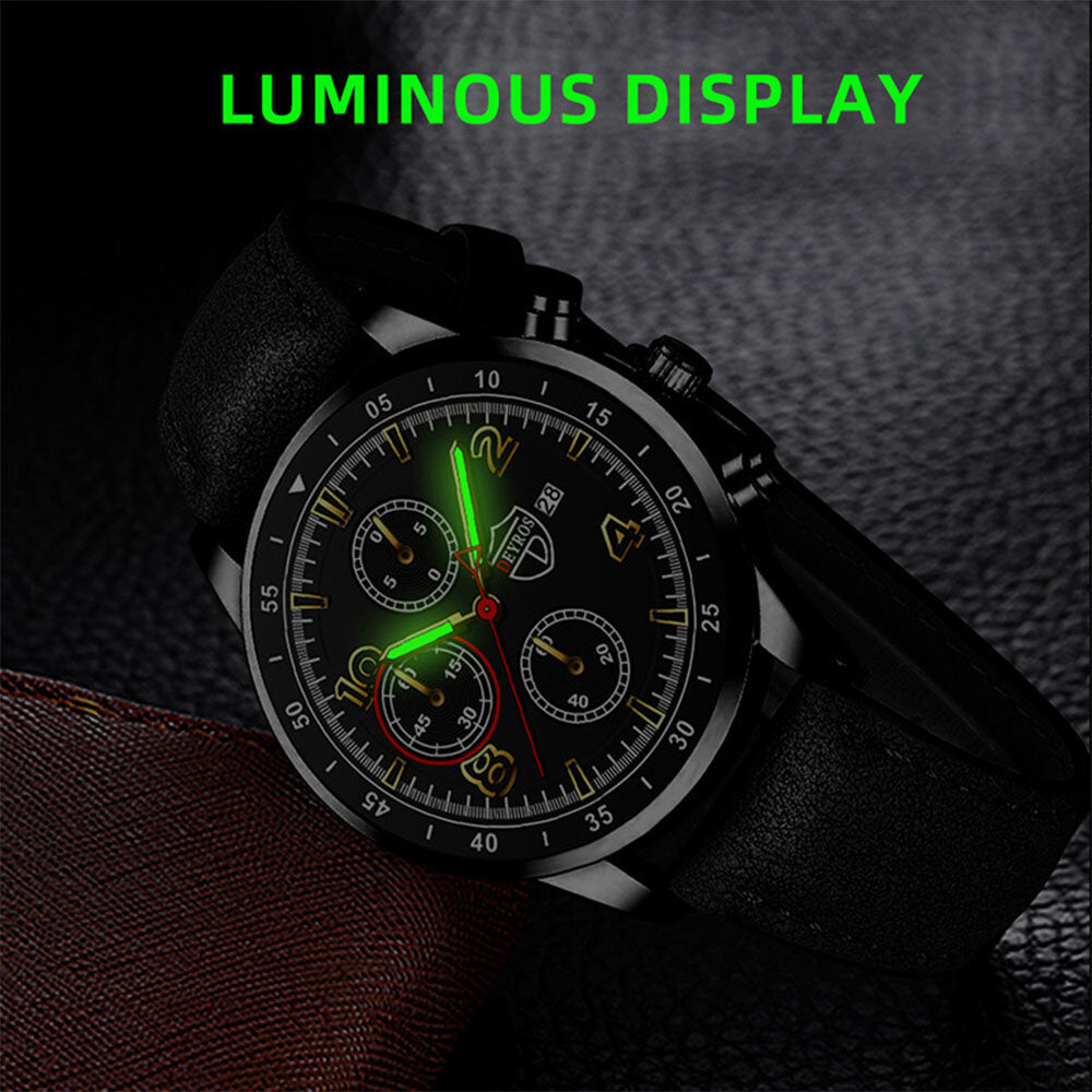 6 Colors Alloy Faux Leather Strap Business Casual Three Eyes Decor Luminous Calendar Quartz Watch