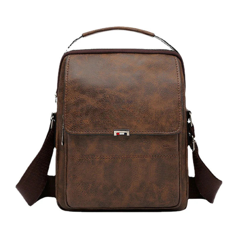 Men's Vintage PU Leather Crossbody Bag - Large Capacity, Zipper Decor, Shoulder Handbag