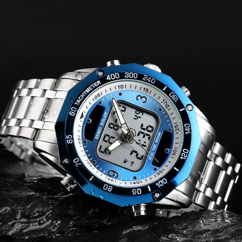 Men Digital Quartz Watch 3ATM Waterproof Luminous Display Dual Display Watch