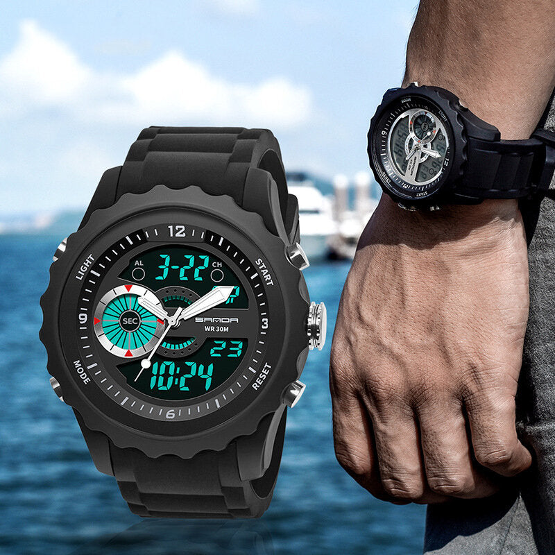 Sport Men Watch Luminous Date Week Display Dual Time Waterproof Outdoor Digital Watch