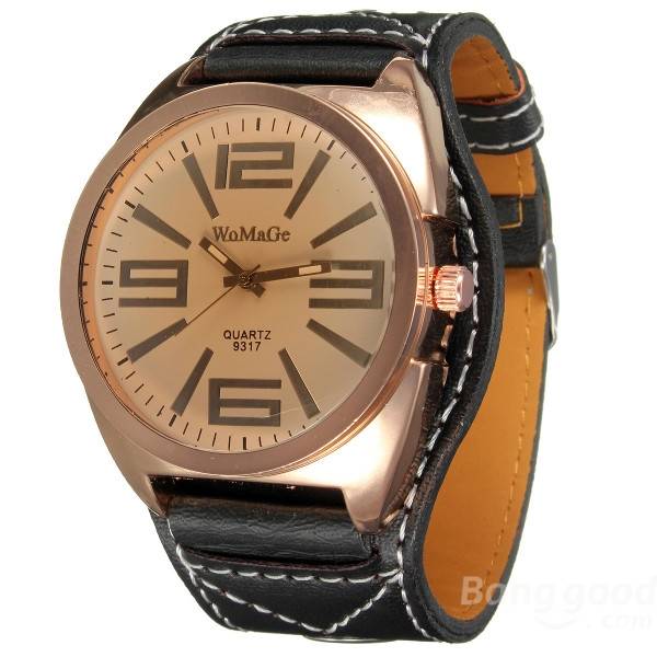 Rose gold Color Case PU Leather Band Women Watch