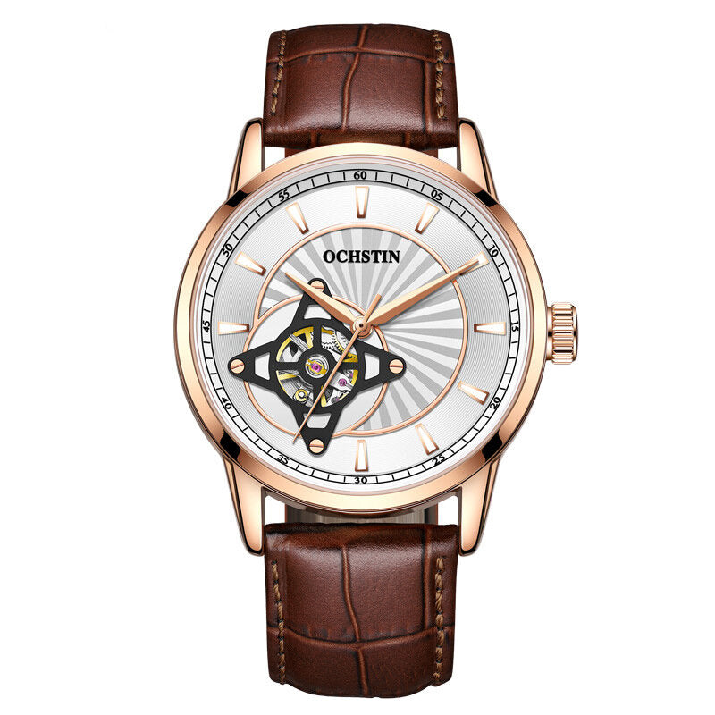 Business Style Genuine Leather Band Men Wrist Watch Ultra Thin Automatic Mechanical Watch