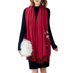 Elegant Plum Embroidery Tassel Scarf Shawl for Women - Winter Ethnic Style