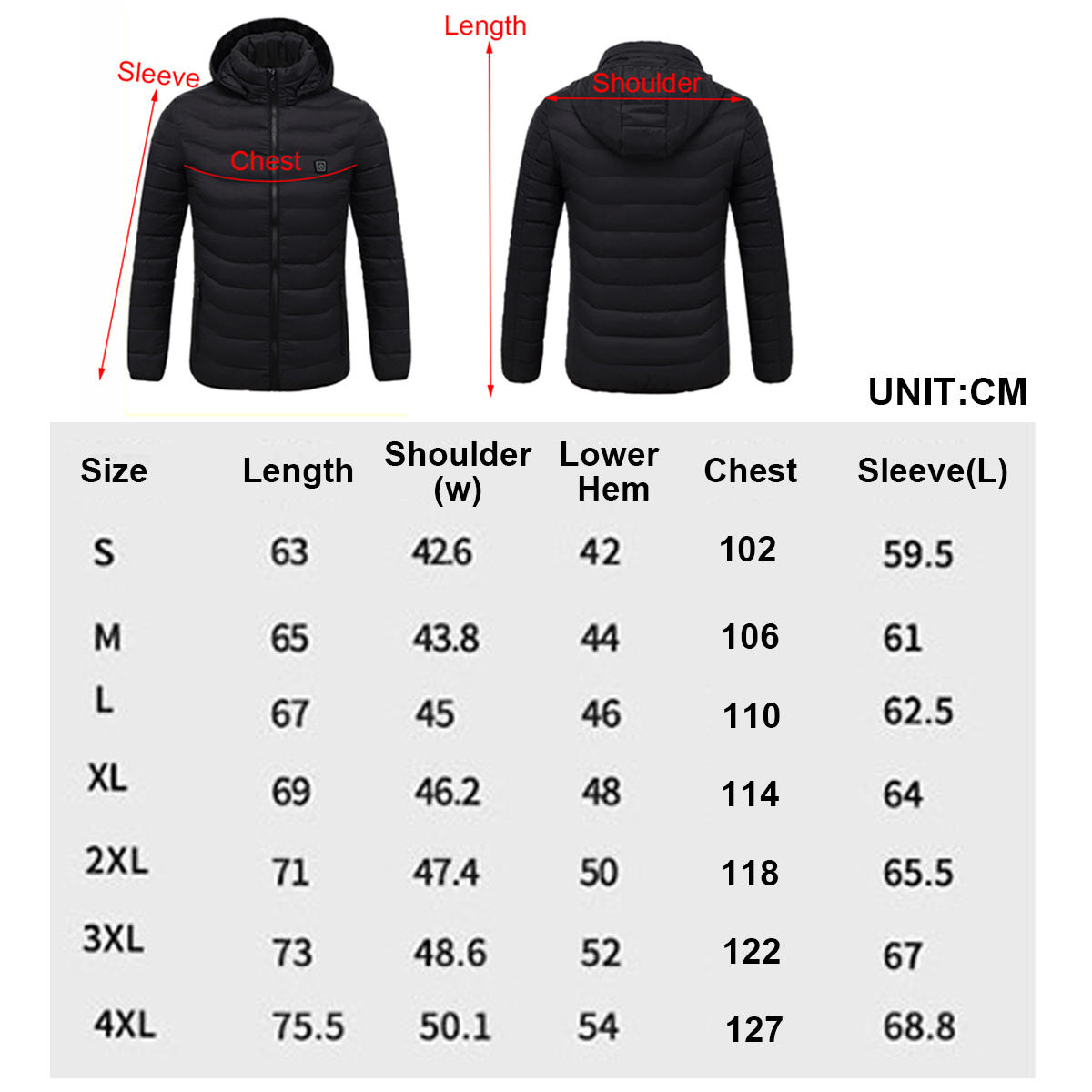 Electric Heating USB Abdomen Back Intelligent Winter Hooded Heated Coat Jacket Temperature Control