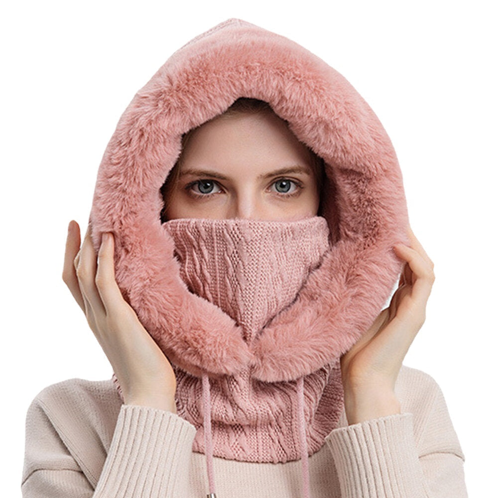 Women's Plush Hooded Neck & Ear Warmer: Cold-Proof Outdoor Riding Headgear