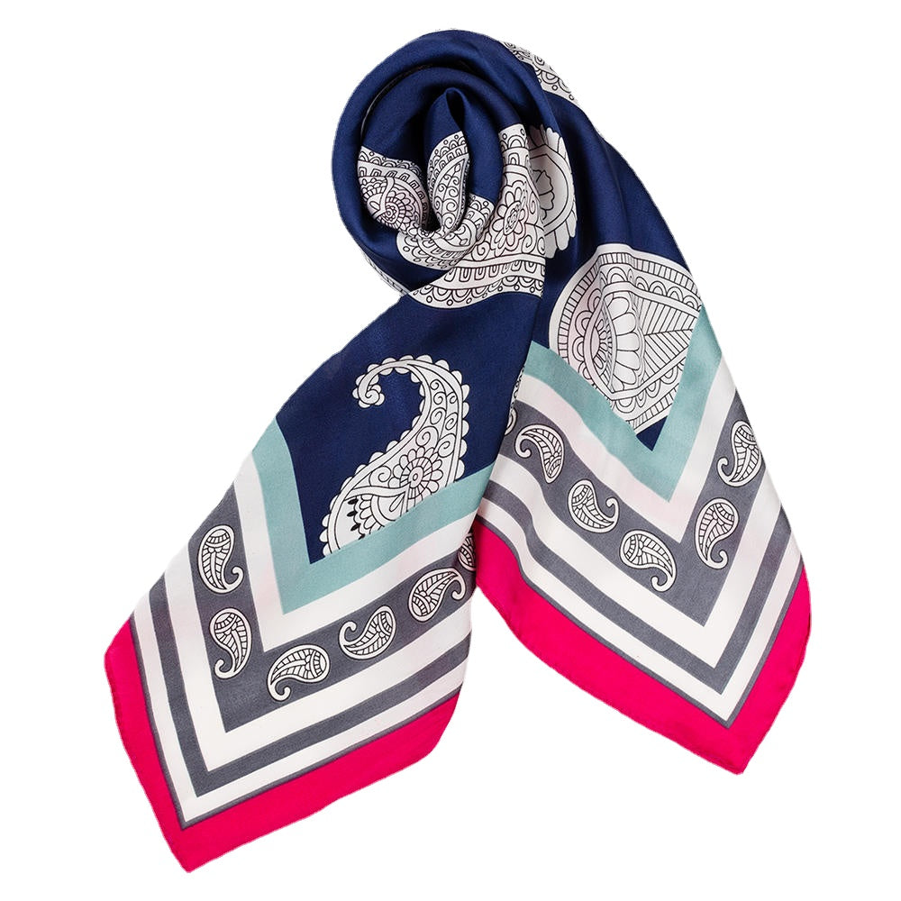 Women's Satin Embroidered Silk Scarf - Comfortable Striped Fashion Headpiece