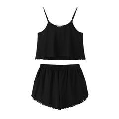 Black Sport Sleeveless Top and Elastic Waist Short Co-ord With Pom Pom Details Sportswear