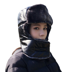 Unisex Faux Leather Trapper Hat: Warm, Windproof, Ear & Eye Protection for Outdoor Riding