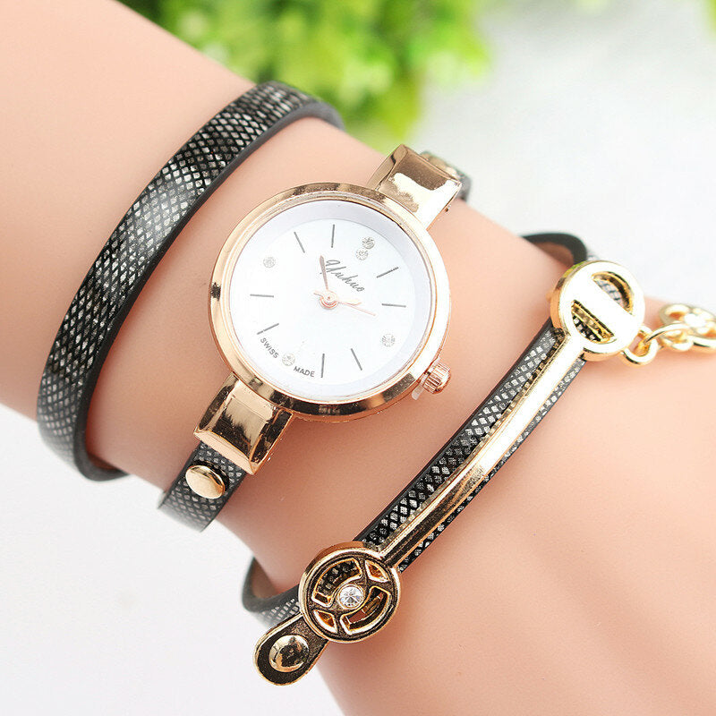 PU Leather Strap Simple Crystal Dial Women Watch Ladies Dress Quartz Watch