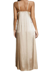 Women's Silk Lace Sleeveless Nightgown - Satin Breathable Pajamas for Spring/Summer