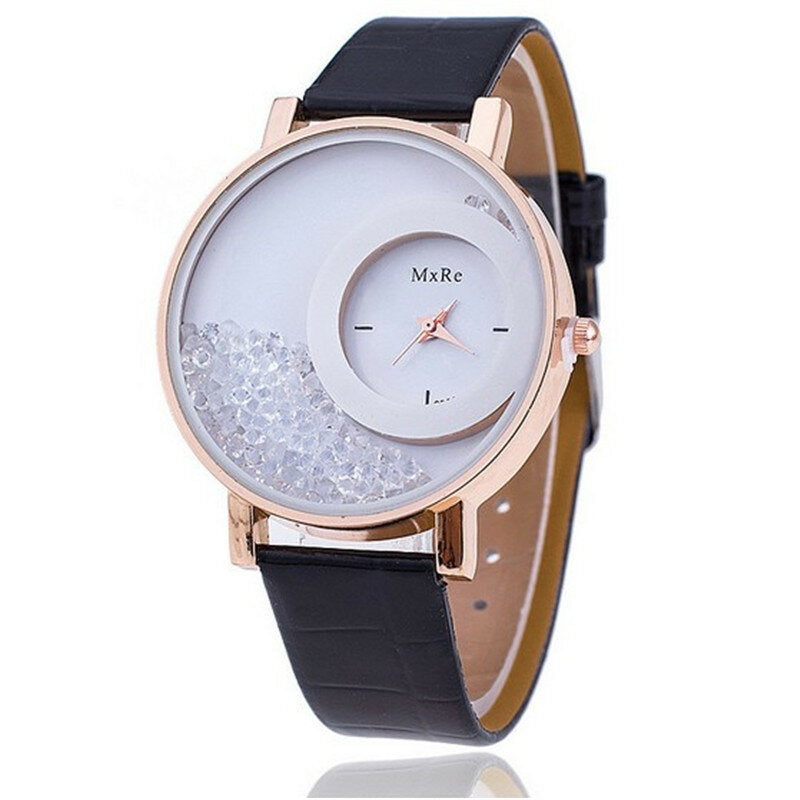 Fashion Casual Women Watch Crystal Dial Leather Strap Female Quartz Watch