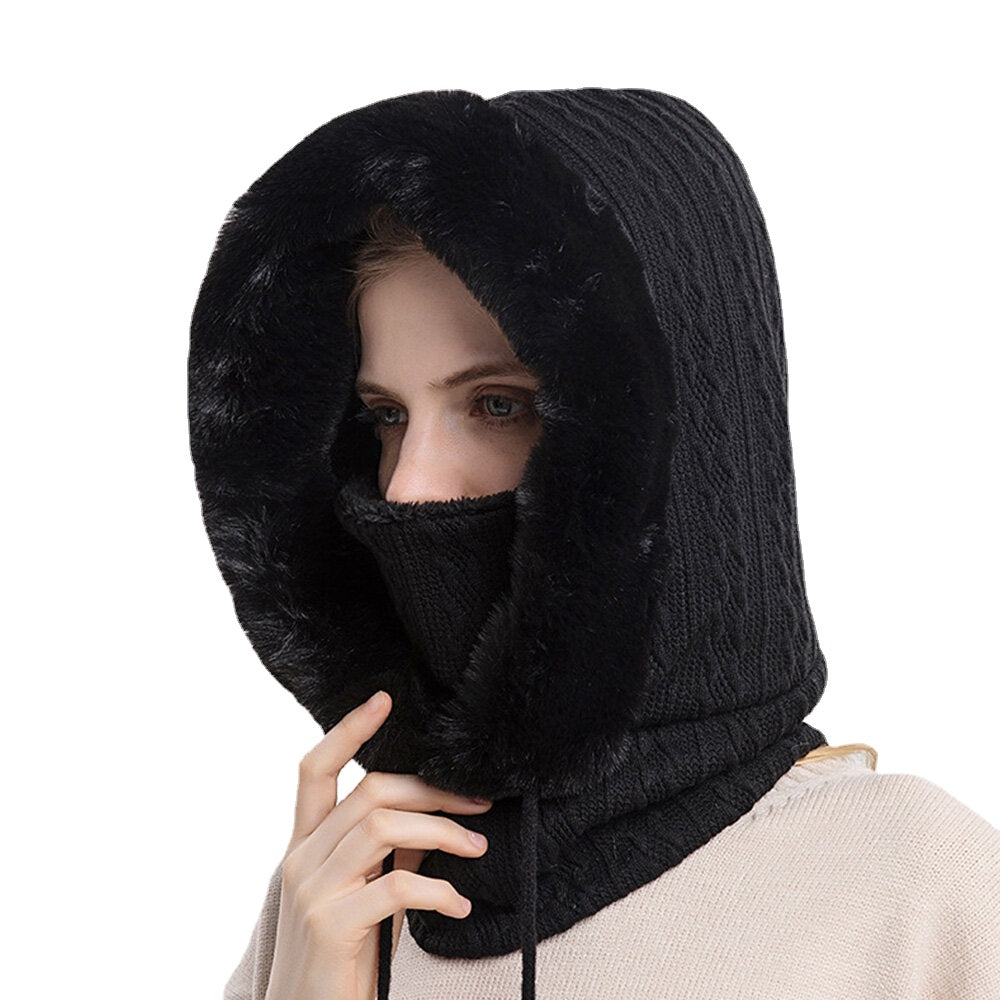 Women's Plush Hooded Neck & Ear Warmer: Cold-Proof Outdoor Riding Headgear