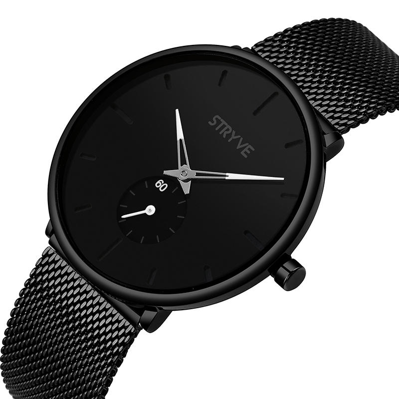 Men Simple Dial Full Mesh Steel Strap Independent second Dial Quartz Watch