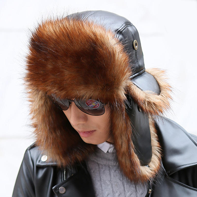 Unisex High-End Leather Trapper Hat with Warm Earmuffs for Winter