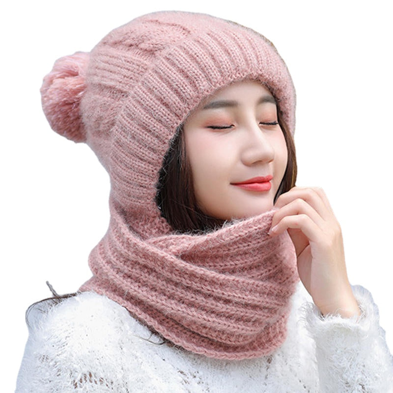 Women's Winter Knit Beanie Hat with Scarf & Earmuffs - Windproof Ski Cap