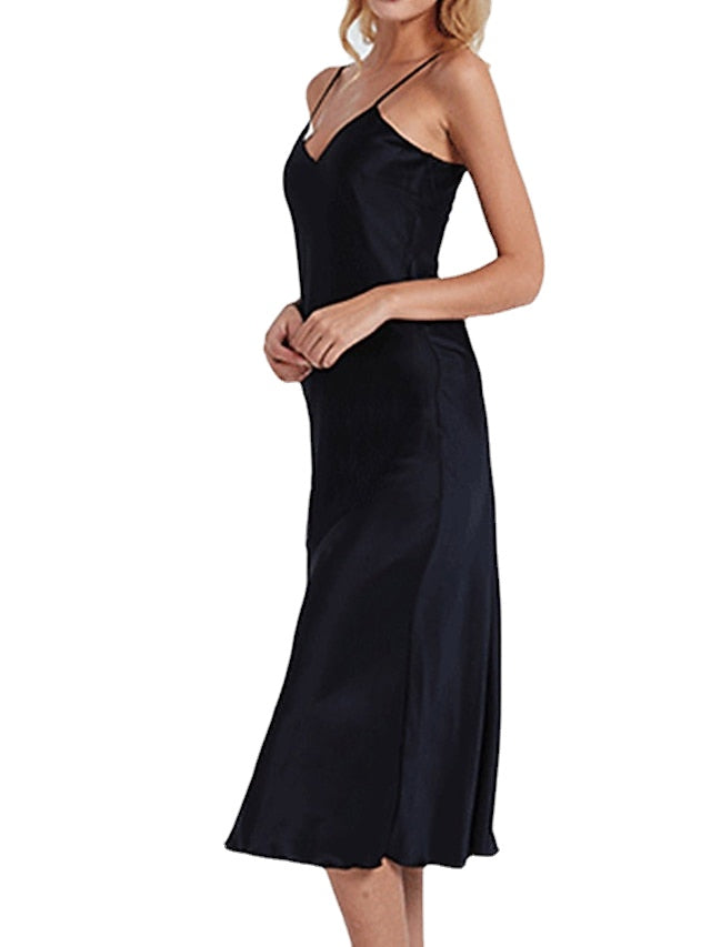 Casual Backless Solid Color Midi Dress with Straps for Home Lounge