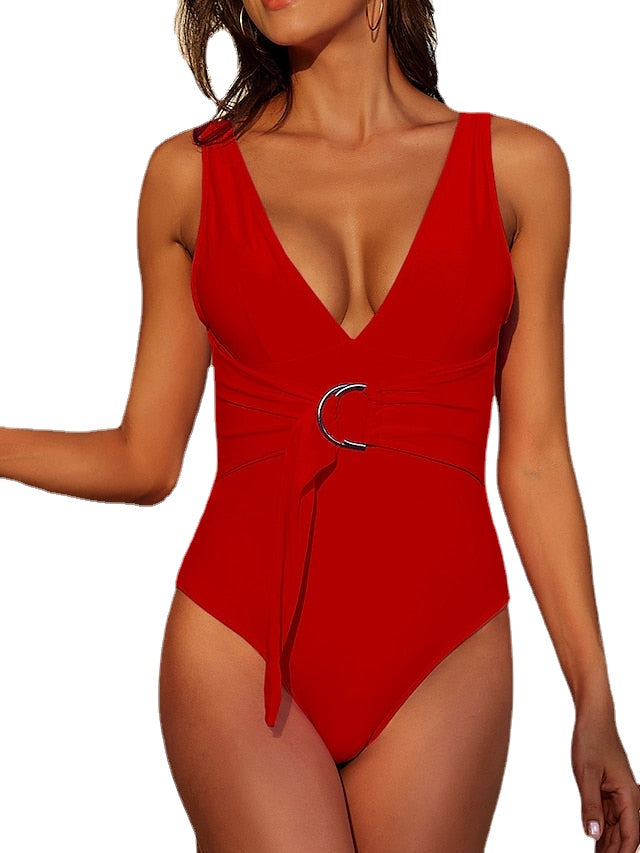 Women's Swimwear One Piece Normal Swimsuit Quick Dry Plain Red Rose Red Bodysuit Bathing Suits Sports Beach Wear Summer