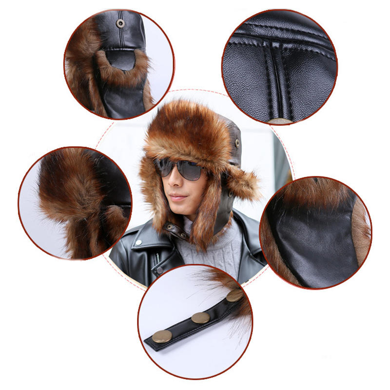 Unisex High-End Leather Trapper Hat with Warm Earmuffs for Winter