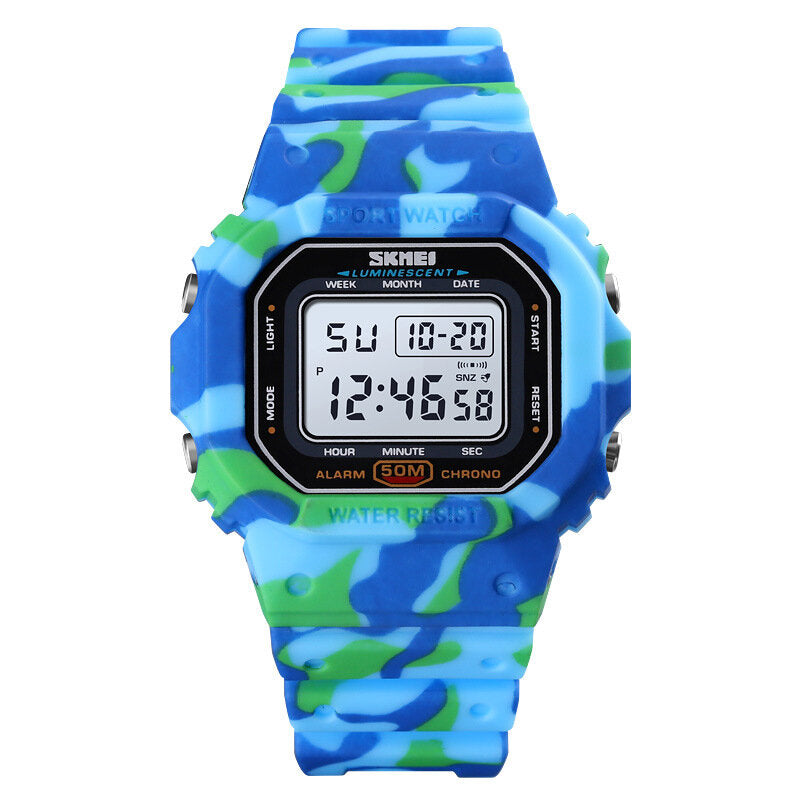 Sport Camouflage Children Watch 5ATM Waterproof Luminous Week Display LED Kids Outdoor Digital Watch