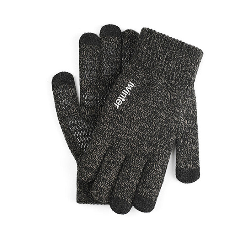 Winter Men's Cycling Knitted Gloves Touch Screen Thicken Wool Mitten Outdoors Anti-slip Warmer Gloves