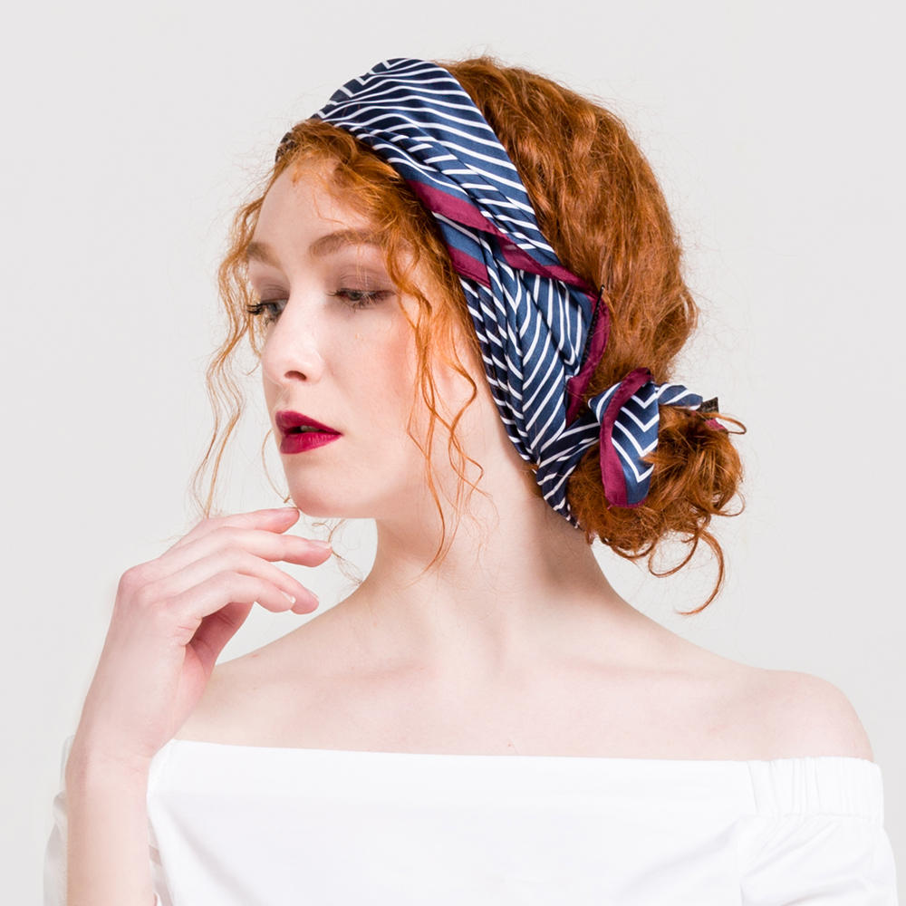 Women's Satin Embroidered Silk Scarf - Comfortable Striped Fashion Headpiece