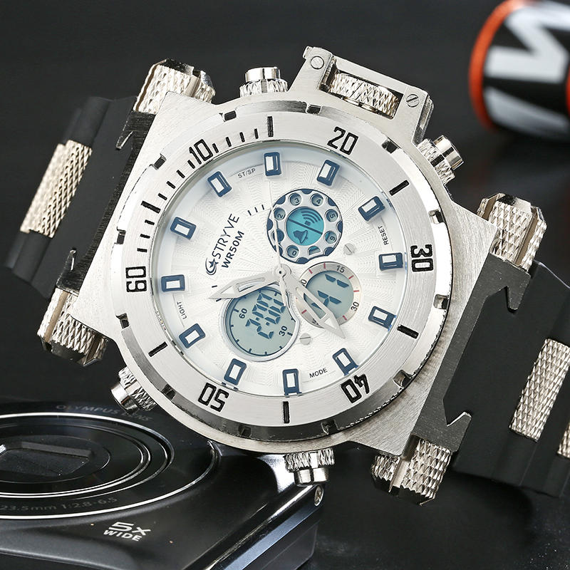 5ATM SWISS Movement Chrono Date Week Dual Display Digital Watch