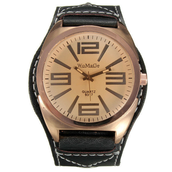 Rose gold Color Case PU Leather Band Women Watch