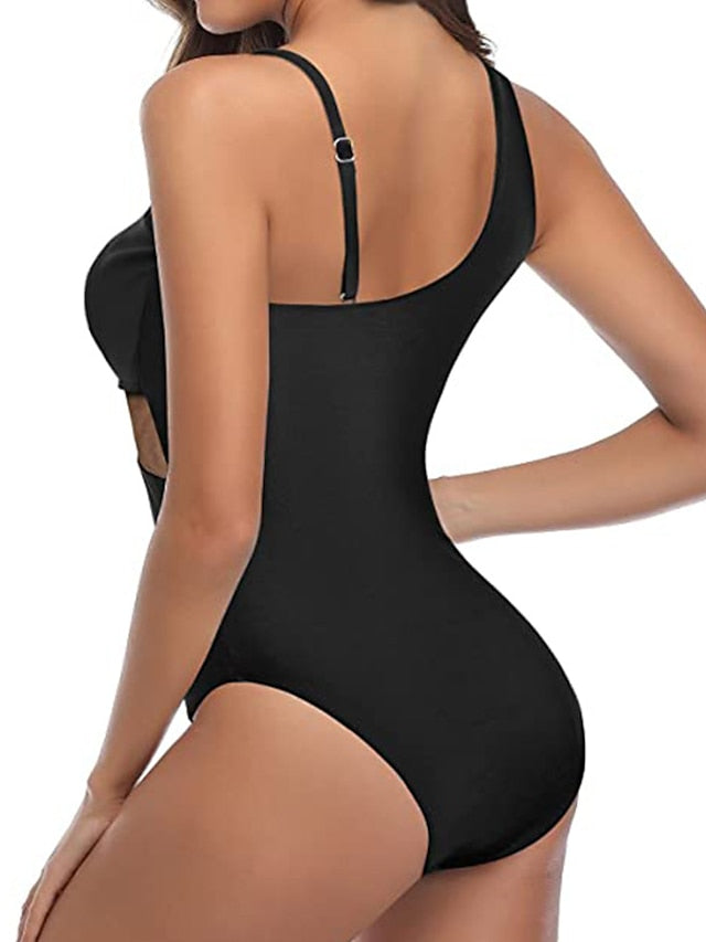 Women's One Piece Monokini Swimsuit - Backless, Tummy Control, Mesh Print