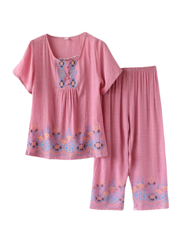 Plus Size Vintage Print Women's Cozy Loose Pajamas
