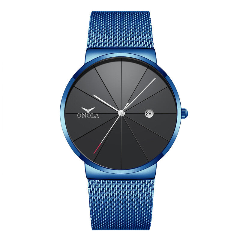 Business Casual Alloy Mesh Band Calendar Waterproof Men Quartz Watch Wristwatch