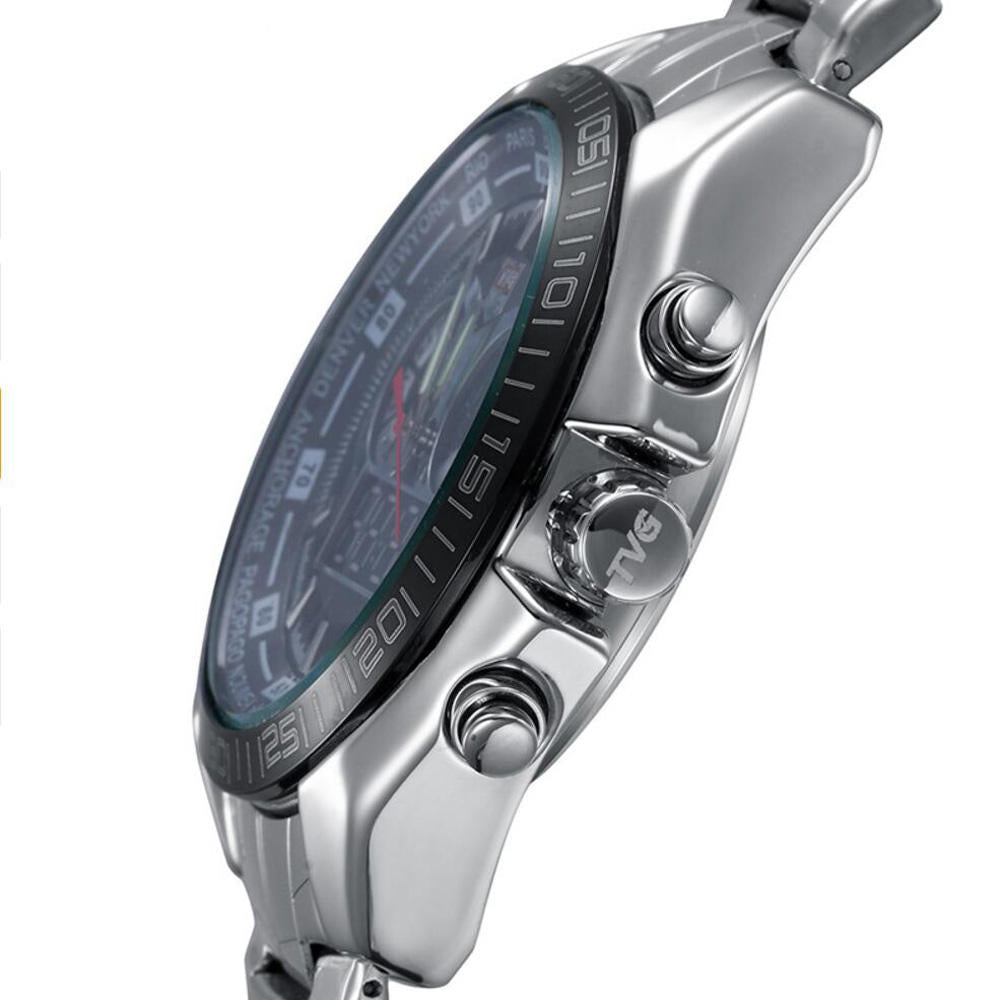 Men Luxury Steel Band Date Luminous Display Fashion Sport Dual Disaplay Digital Watch