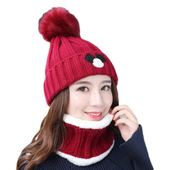 Women's Windproof Knit Hat & Scarf Set with Earmuffs - Winter Velvet Beanie