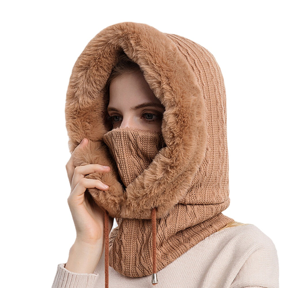 Women's Plush Hooded Neck & Ear Warmer: Cold-Proof Outdoor Riding Headgear