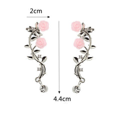 Elegant Pink Flower Womens Cuff Earring Silver Gold Color Piercing Clip Earrings