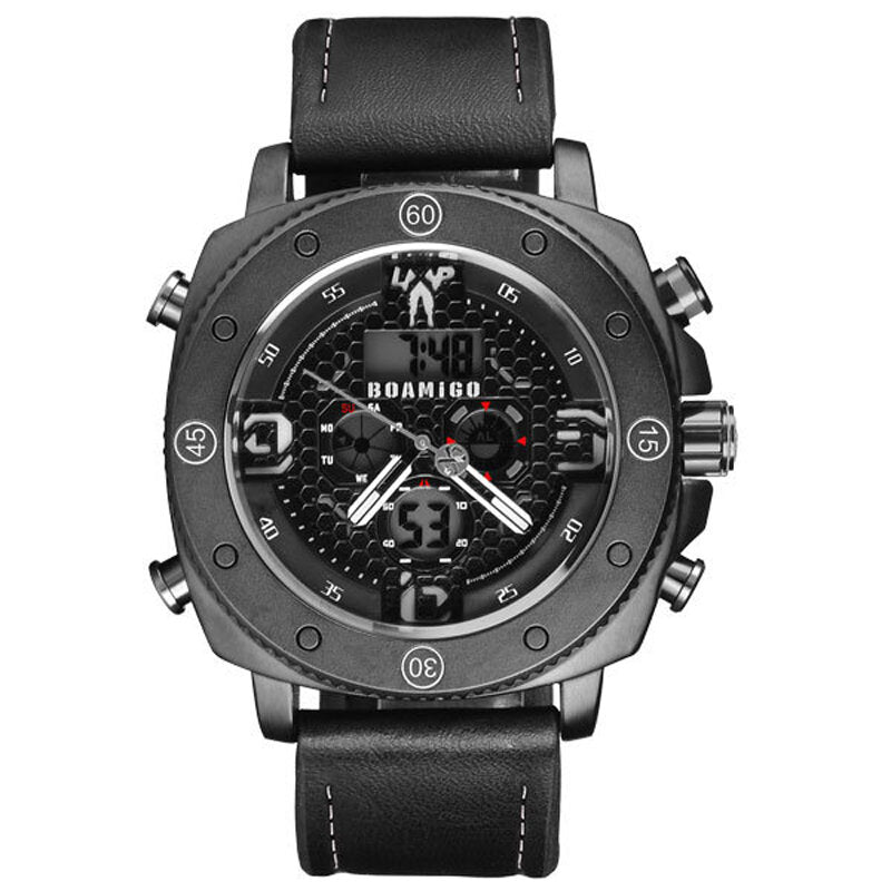 Men Digital Watch Creative Dial Luminous Week Display Chronograph LED Dual Display Watch