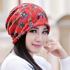 Women's Owl Pattern Slouchy Beanie Cap & Scarf, Multi-Function, Double Layer, Windproof, Warm Hat