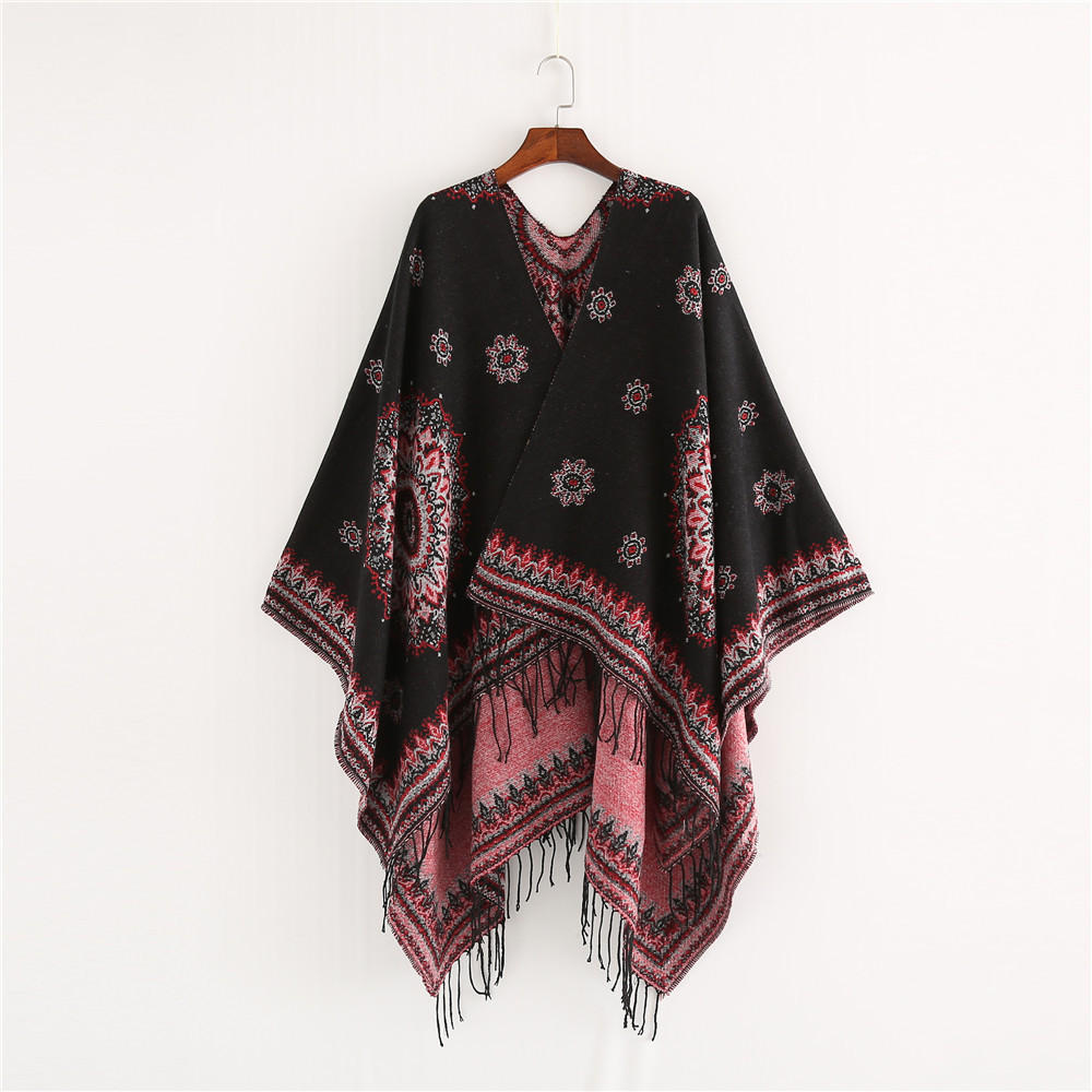 Vintage Ethnic Style Women's Winter Scarf Shawl with Tassels - Artificial Cashmere