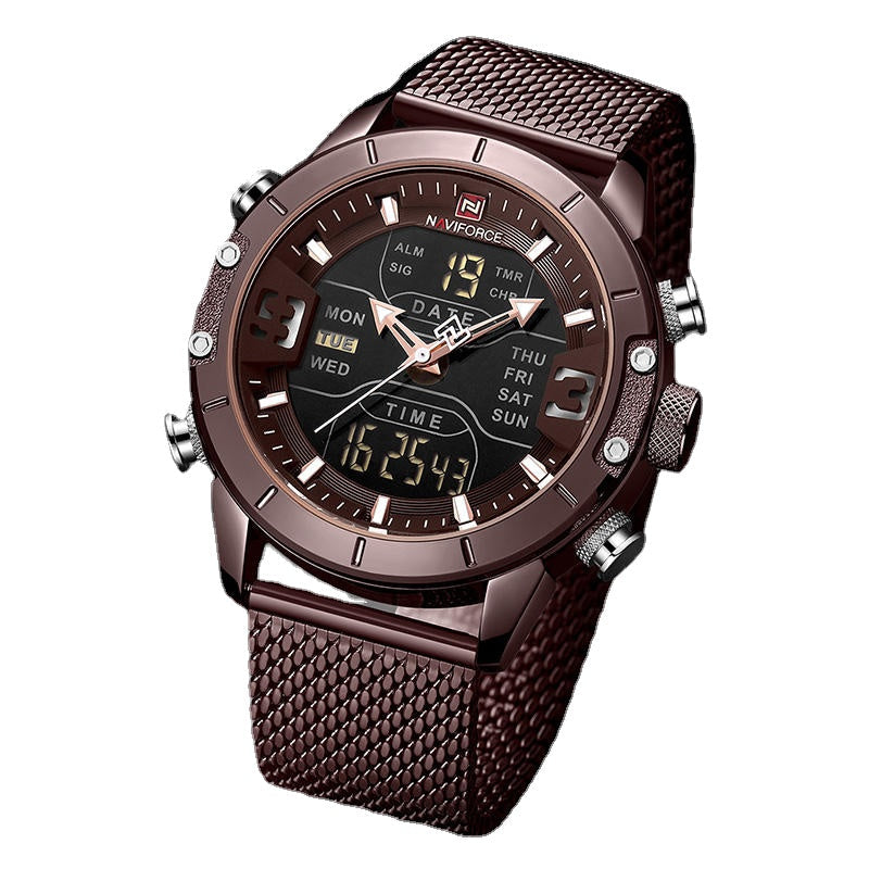 Waterproof Dual Display Watch Calendar Full Steel Business Men Digital Watch