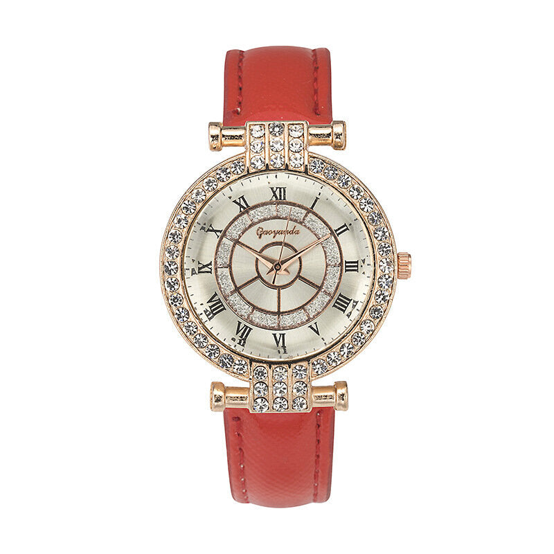 Leather Band Women Wrist Watch Casual Style Crystal Quartz Watch