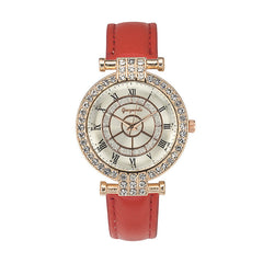 Leather Band Women Wrist Watch Casual Style Crystal Quartz Watch