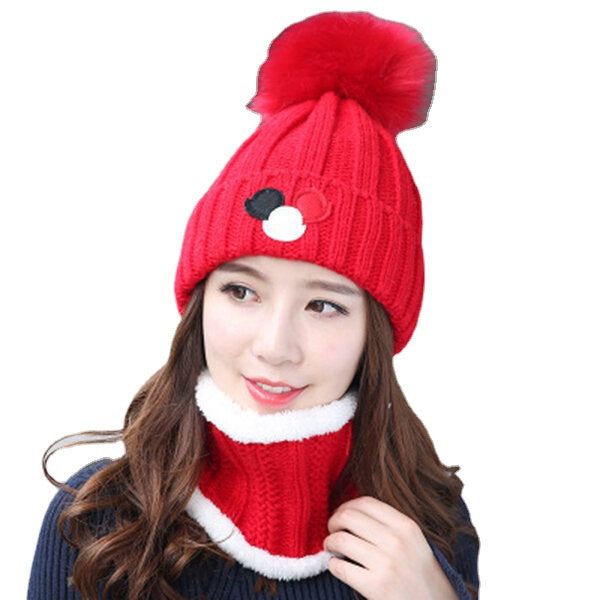 Women's Windproof Knit Hat & Scarf Set with Earmuffs - Winter Velvet Beanie