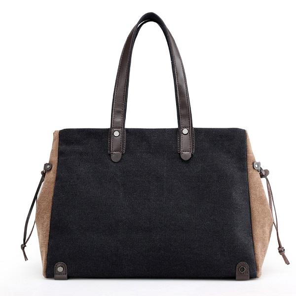 Women Quality Canvas Casual Large Capacity Color Block Tote Bag Handbag