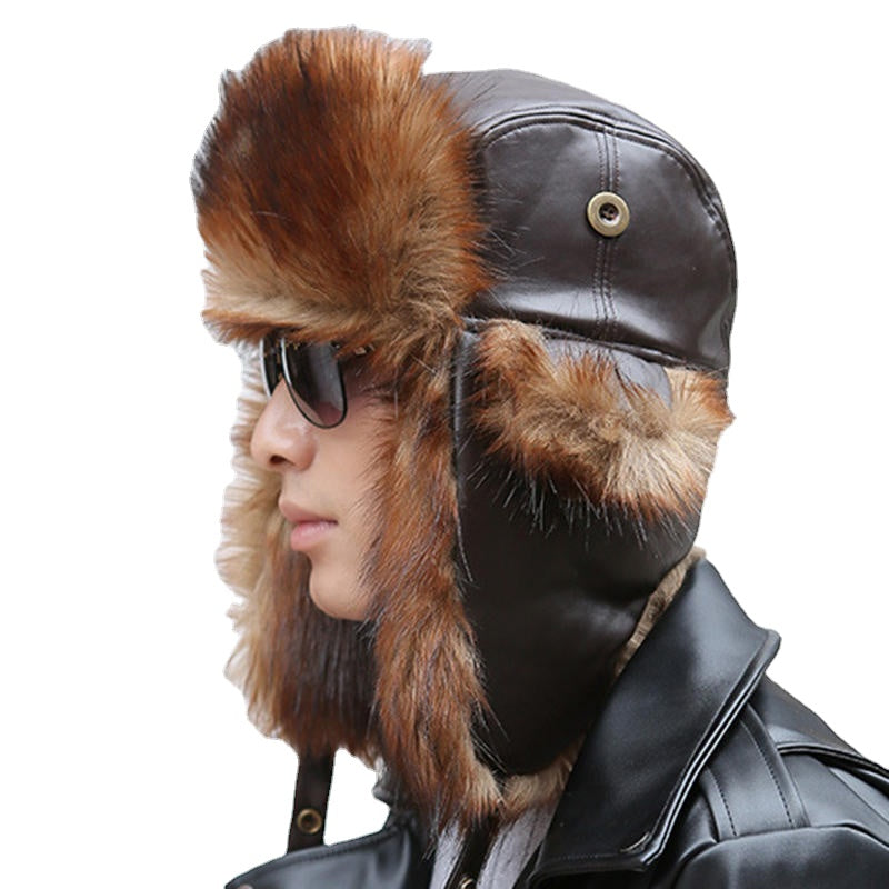 Unisex High-End Leather Trapper Hat with Warm Earmuffs for Winter