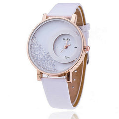 Fashion Casual Women Watch Crystal Dial Leather Strap Female Quartz Watch