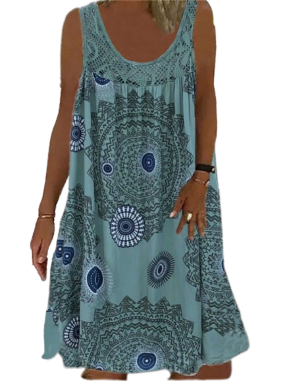 Women's Sleeveless Street Print Crew Neck Sport Casual Dress