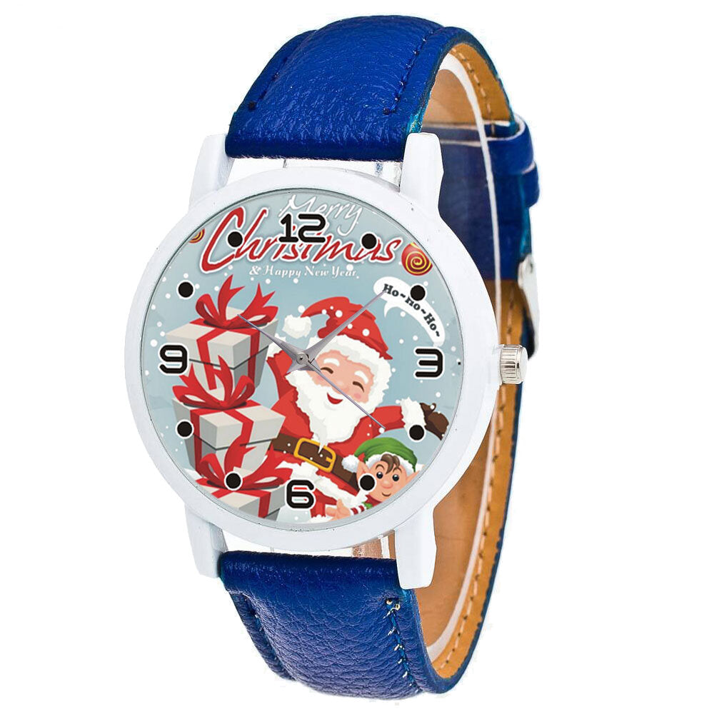 Christmas Santa Claus with Gift Pattern Cute Watch Leather Strap Men Women Quartxz Watch