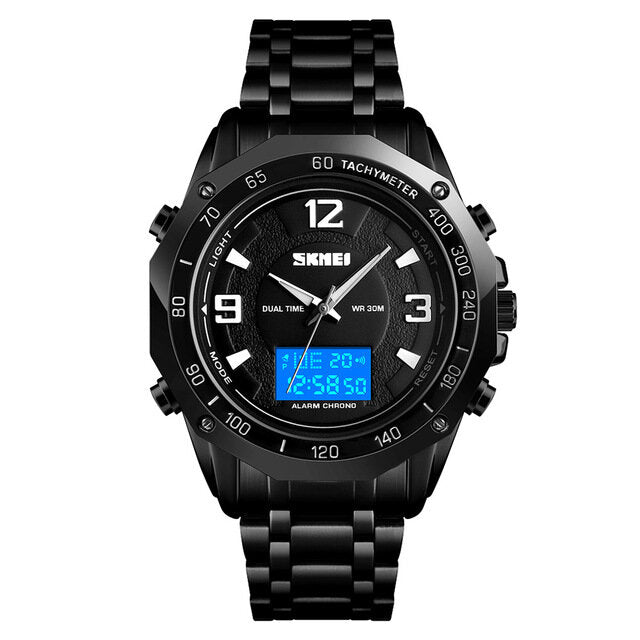 Multifunctional Luminous EL Light Calendar 3ATM Business Men Watch Dual Display Digital Watch