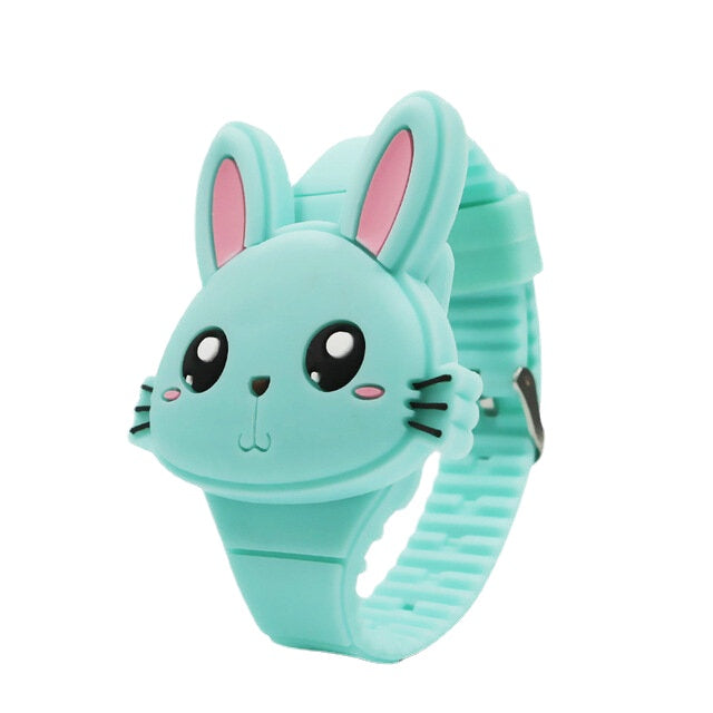 Flip Cover Cartoon Student Kid Watch LED Display Cute Style Rubber Digital Watch